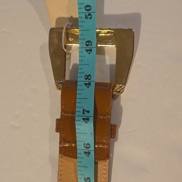 Vintage Leana Shop Mens TAN Leather Belt unique Gold Buckle New  Sz.2X - Picture 5 of 10
